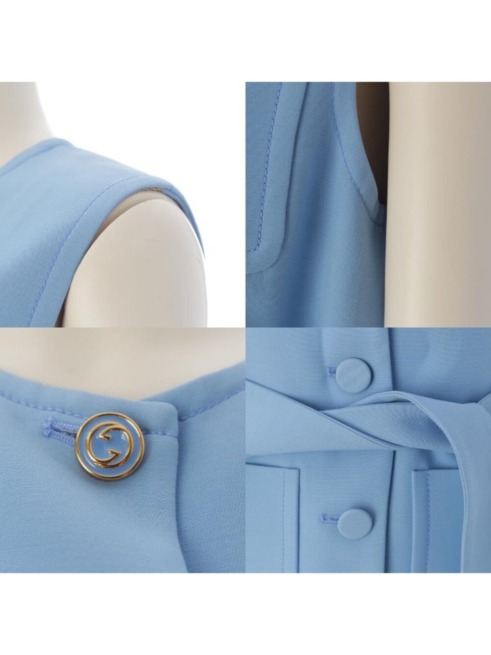 Gucci Silk Wool GG Button Sleeveless Belted Vest Pants Set Blue /40 38 - Picture 8 of 10
